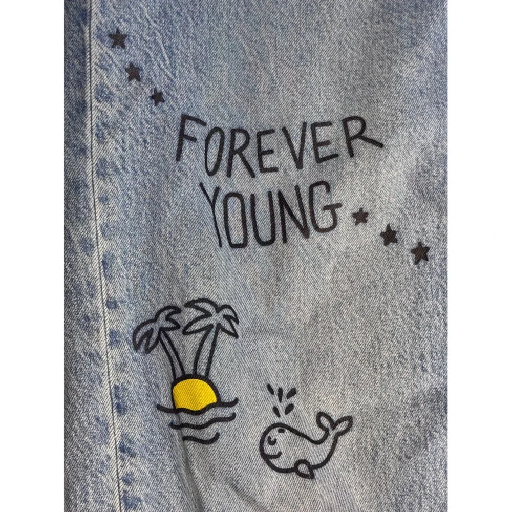 Levis 501 93 Straight Leg Jeans Light Wash Custom Doodle Graphics Mens 32x32